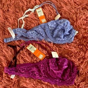 Blue & Purple Lace Bralettes (36B)